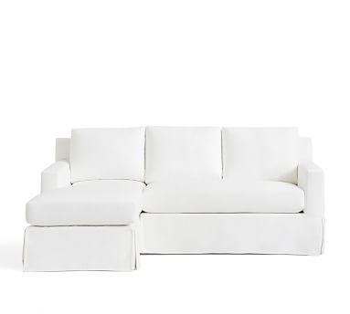 York Square Arm Slipcovered Right Arm Sofa with Chaise Sectional, Down Blend Wrapped Cushions, Textured Basketweave Flax - Image 3
