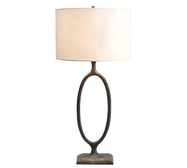 Easton Forged-Iron 23" Oval Table Lamp with Medium Gallery Straight Sided Shade, White - Image 3