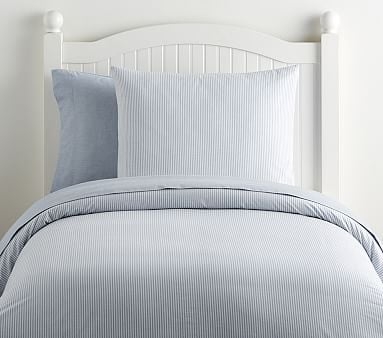 Organic Chambray Reversible Duvet Cover, Twin, Blue - Image 0