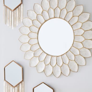 Capiz Flower Mirror, White/Gold - Image 1