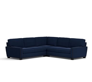 Turner Square Arm Upholstered 3-Piece L-Shaped Corner Sectional with Bronze Nailheads, Down Blend Wrapped Cushions, Performance Everydayvelvet(TM) Navy - Image 2