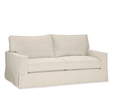 PB Comfort Square Arm Slipcovered Sofa 76.5", Box Edge, Down Blend Wrapped Cushions, Performance Everydaylinen(TM) Oatmeal - Image 0