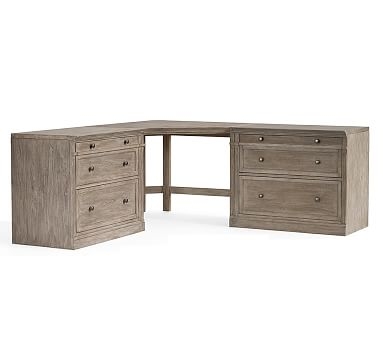 Livingston Corner Desk with Drawers, Gray Wash, 75" Wide - Image 0