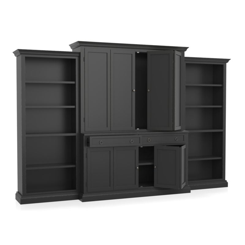 Cameo 4-Piece Bruno Black Open Bookcase Entertainment Center - Image 2