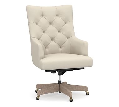 Radcliffe Tufted Upholstered Swivel Desk Chair, Gray Wash Base, Brushed Crossweave Light Gray - Image 0
