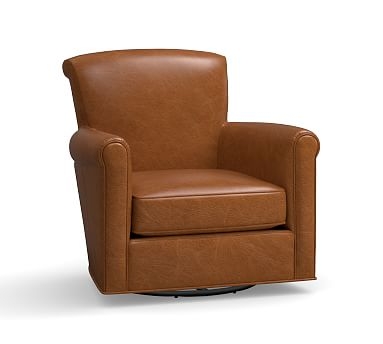 Irving Roll Arm Leather Swivel Glider, Polyester Wrapped Cushions, Leather Vintage Caramel - Image 2