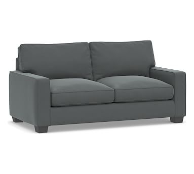 PB Comfort Square Arm Upholstered Sofa 78", Box Edge Down Blend Wrapped Cushions, Performance Plush Velvet Slate - Image 0