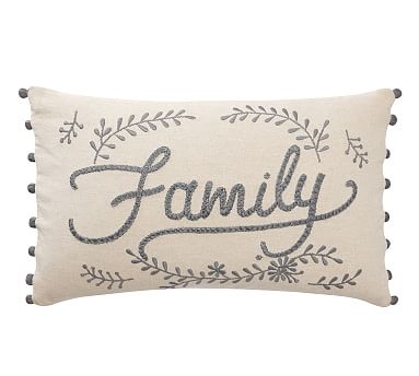 Family Embroidered Lumbar Pillow Cover, 16 x 26", Multi - Image 0