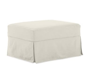 PB Comfort Slipcovered Ottoman, Box Edge Polyester Wrapped Cushions, Basketweave Slub Ash - Image 3