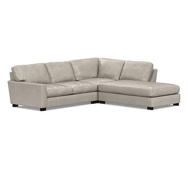 Turner Square Arm Leather Left 3-Piece Bumper Sectional, Down Blend Wrapped Cushions, Statesville Pebble - Image 0