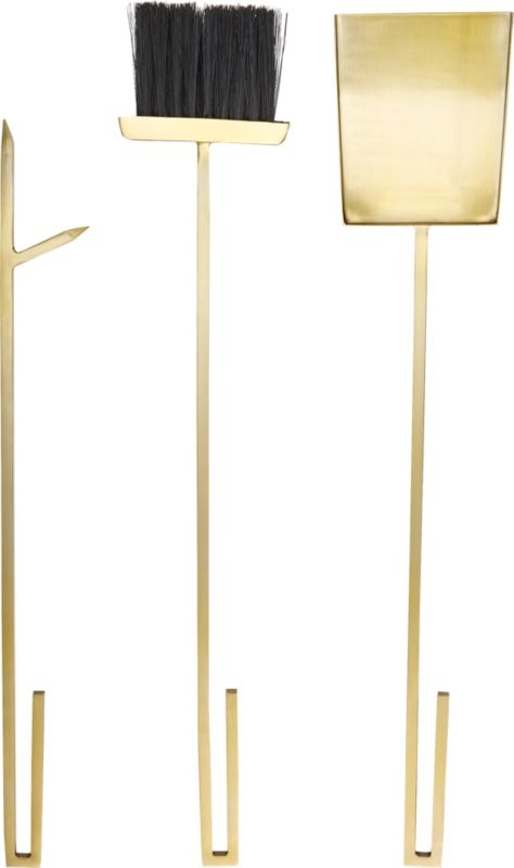 3-Piece Bend Gold Standing Fireplace Tool Set - Image 3