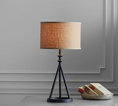 Orson Table Lamp, Bronze Base With Medium Straight Sided Burlap Drum Shade, Natural - Image 0