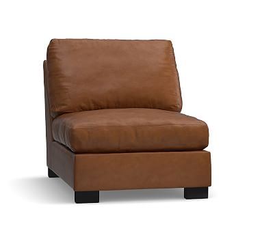 Turner Leather Armless Chair, Down Blend Wrapped Cushions, Signature Maple - Image 1