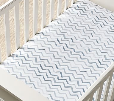 Organic Finley Chevron Crib Fitted Sheet, Crib Fitted, Blue - Image 2