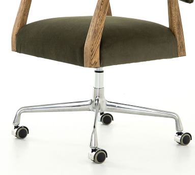 Belden Velvet Desk Chair, Oak, Olive - Image 2