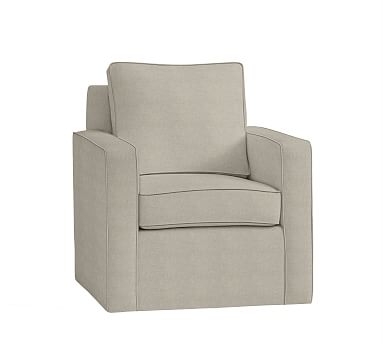 Cameron Square Arm Upholstered Swivel Armchair, Polyester Wrapped Cushions, Performance Heathered Tweed Pebble - Image 3