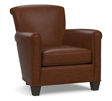 Irving Roll Arm Leather Armchair, Polyester Wrapped Cushions, Leather Legacy Chocolate - Image 2