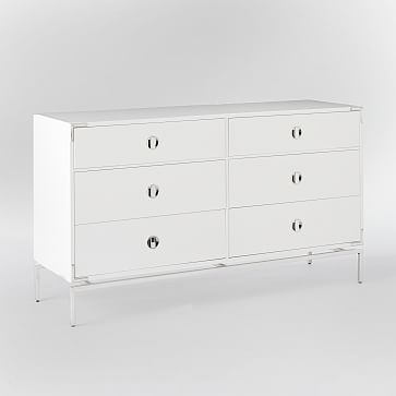 Malone Campaign Storage 6-Drawer Dresser, White Lacquer - Image 0