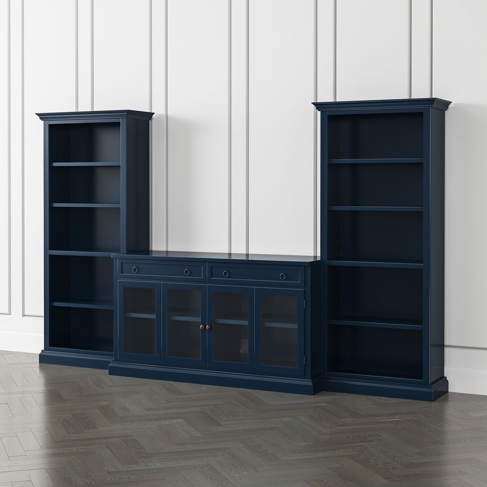 Cameo Indigo 3-Piece Glass Door Entertainment Center with Open Bookcases - Image 0