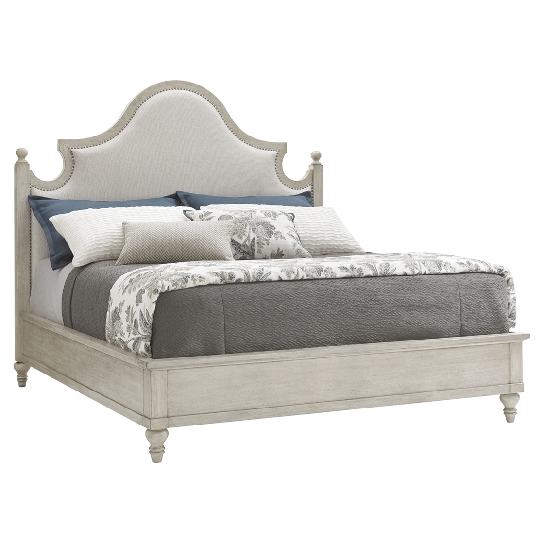 Lexington Arbor Hills French Country Grey Upholstered White Oyster Bed - King - Image 0