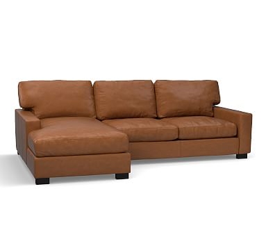 Turner Square Arm Leather Right Arm Loveseat with Chaise Sectional, Down Blend Wrapped Cushions, Signature Maple - Image 2