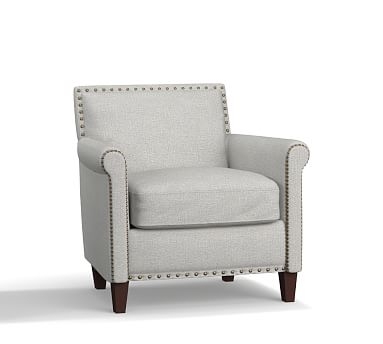 SoMa Roscoe Upholstered Armchair, Polyester Wrapped Cushions, Basketweave Slub Ash - Image 0