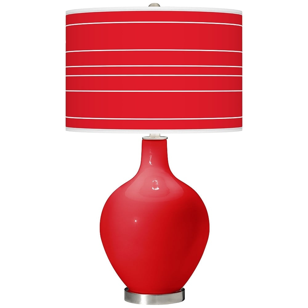 Color Plus Ovo 28 1/2" Bold Stripe Shade Bright Red Table Lamp - Image 0