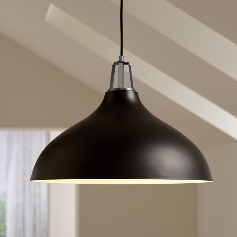 Maddox Black Bell Large Pendant Light with Nickel Socket - Image 4