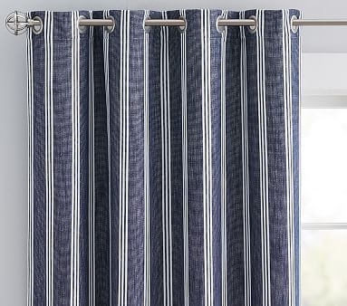 Blake Yarn Dye Stripe Blackout Panel, 96", Chambray Blue - Image 1