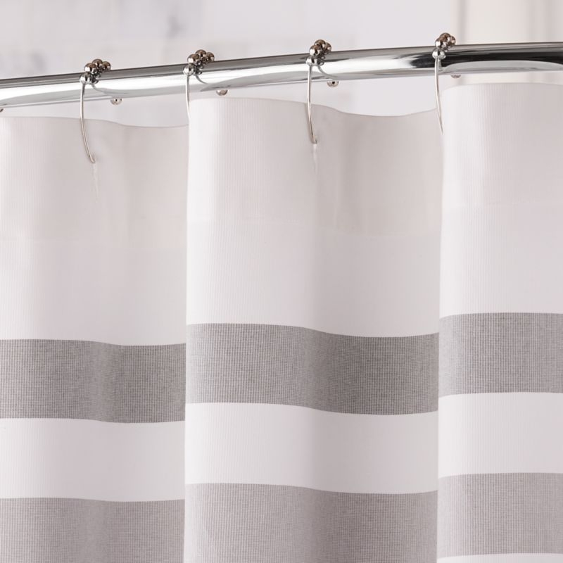 Cedros Grey Stripe Fringe Shower Curtain - Image 2
