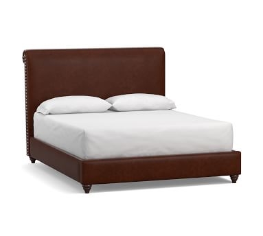 Chesterfield Non-Tufted Leather Bed with Bronze Nailheads, King, Statesville Espresso - Image 1