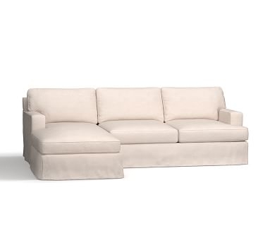 Townsend Square Arm Slipcovered Right Chaise Sofa Sectional, Polyester Wrapped Cushions, Twill White - Image 2