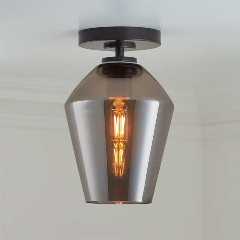 Arren Black Flush Mount Light with Silver Angled Shade - Image 1
