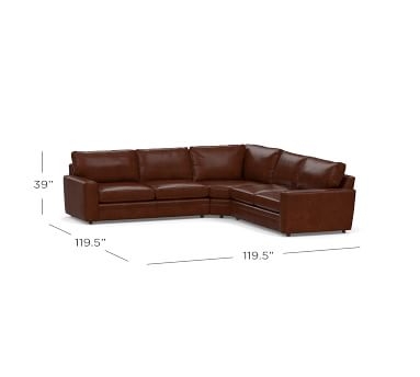 Pearce Square Arm Leather 3-Piece L-Shaped Wedge Sectional, Polyester Wrapped Cushions, Leather Statesville Espresso - Image 1