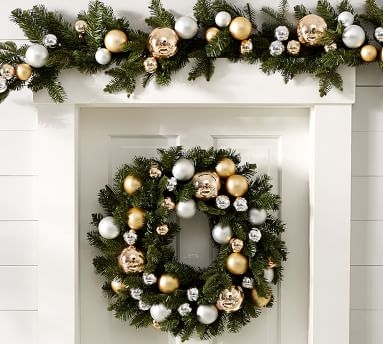 Ornament Pine Home Decor Collection - Gold &amp; Silver - 22" Wreath - Image 1