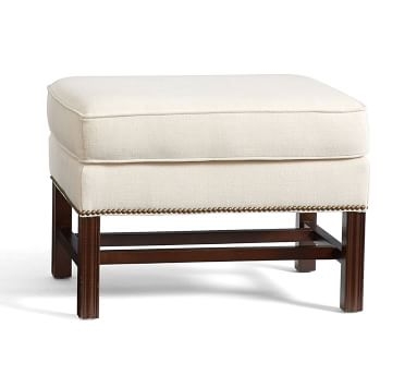 Thatcher Upholstered Ottoman, Polyester Wrapped Cushions, Performance Brushed Basketweave Ivory - Image 1