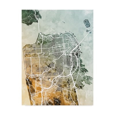 'San Francisco City Street Map Teal Orange' Graphic Art on Wrapped Canvas - Image 0