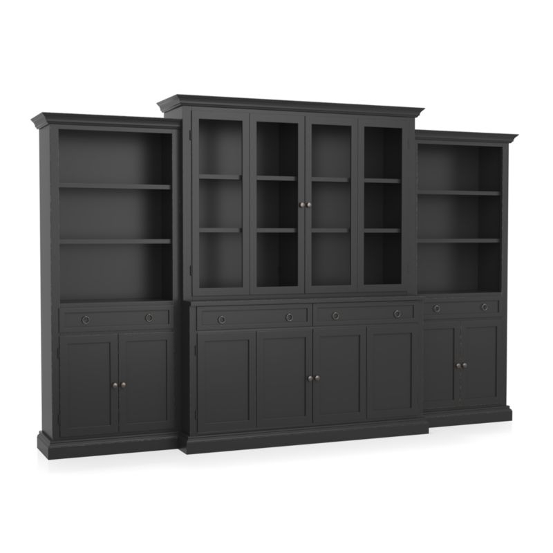 Cameo 4-Piece Modular Bruno Black Glass Door Wall Unit with Storage Bookcases - Image 2
