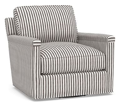 Tyler Square Arm Upholstered Swivel Armchair without Nailheads, Polyester Wrapped Cushions, Vintage Stripe Black/Ivory - Image 0