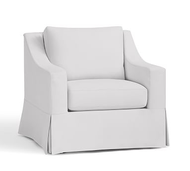 York Slope Arm Slipcovered Armchair, Down Blend Wrapped Cushions, Twill White - Image 0