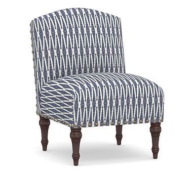 Monroe Upholstered Slipper Chair, Polyester Wrapped Cushions, Shalimar Jacquard Blue - Image 0