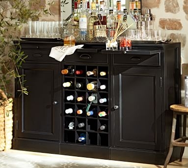 3-Piece Modular Bar Buffet (2 Wood Door Cabinet &amp; 1 Wine Grid Base), Seadrift - Image 2