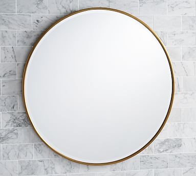 Vintage Round Mirror, 30", Brass - Image 0