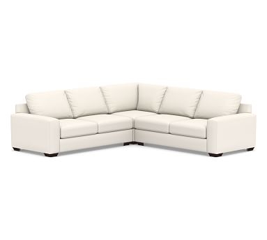 Big Sur Square Arm Upholstered 3-Piece L-Shaped Corner Sectional, Down Blend Wrapped Cushions, Performance Chateau Basketweave Ivory - Image 0