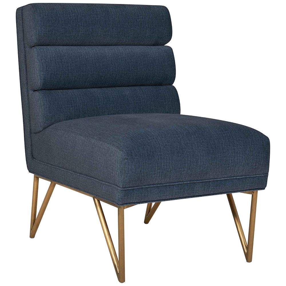 Kelly Slub Blue Velvet Channel Tufted Accent Chair - Style # 64T59 - Image 0