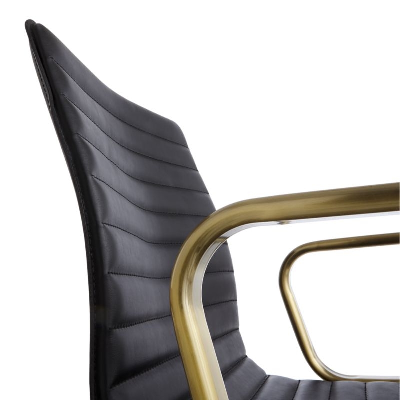Ripple Black Leather Office Chair with Brass Frame - Image 4
