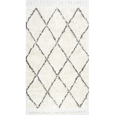 Twinar Hand-Knotted Wool Off White/Dark Grey Area Rug 6' x 9' - Image 0