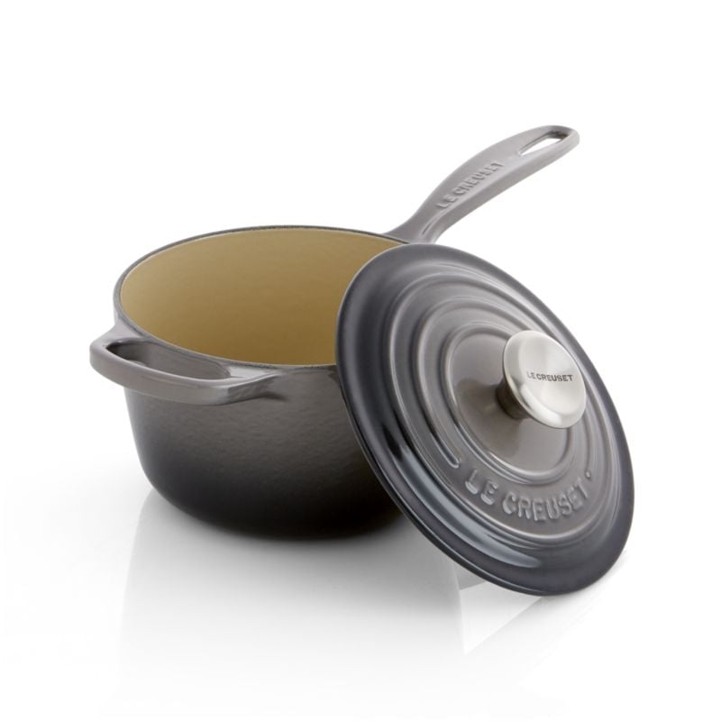 Le Creuset ® Signature 1.75-Qt. Oyster Grey Enameled Cast Iron Saucepan with Lid - Image 1
