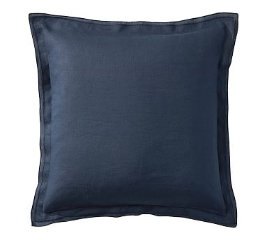 Belgian Flax Linen Flange Pillow Cover, 18", Sailor Blue - Image 0