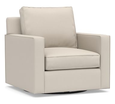 Cameron Square Arm Upholstered Swivel Armchair, Polyester Wrapped Cushions, Performance Brushed Basketweave Oatmeal - Image 2